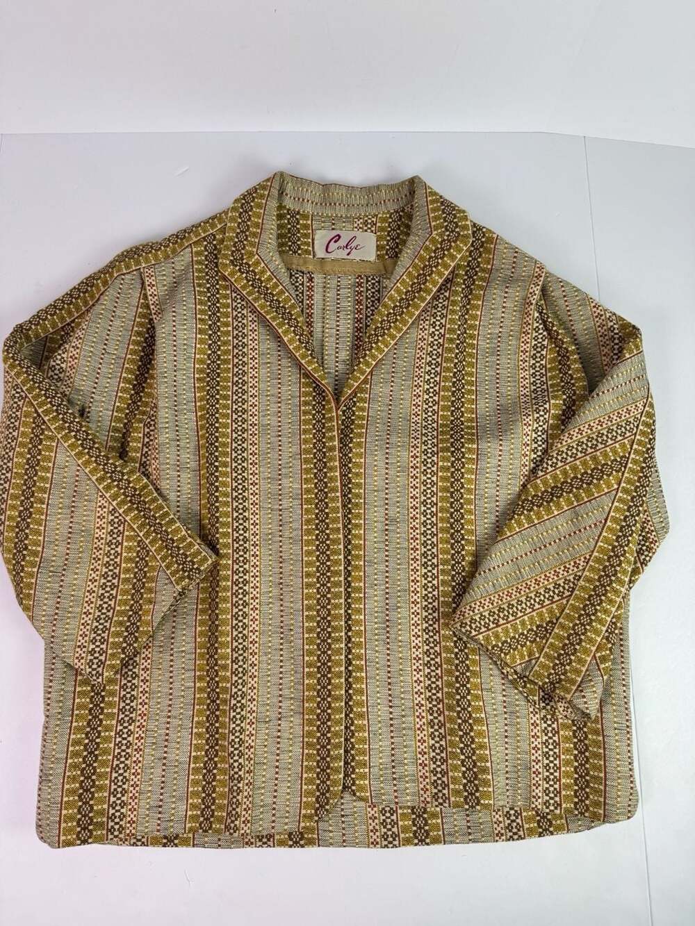 Vintage Carlye Woven Geometric Stripe Open Front Blazer Jacket Size Large